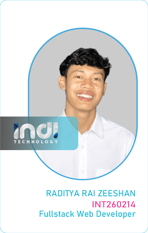 ID Card Inditech - Raditya Rai Zeeshan, Fullstack Web Developer Intern
